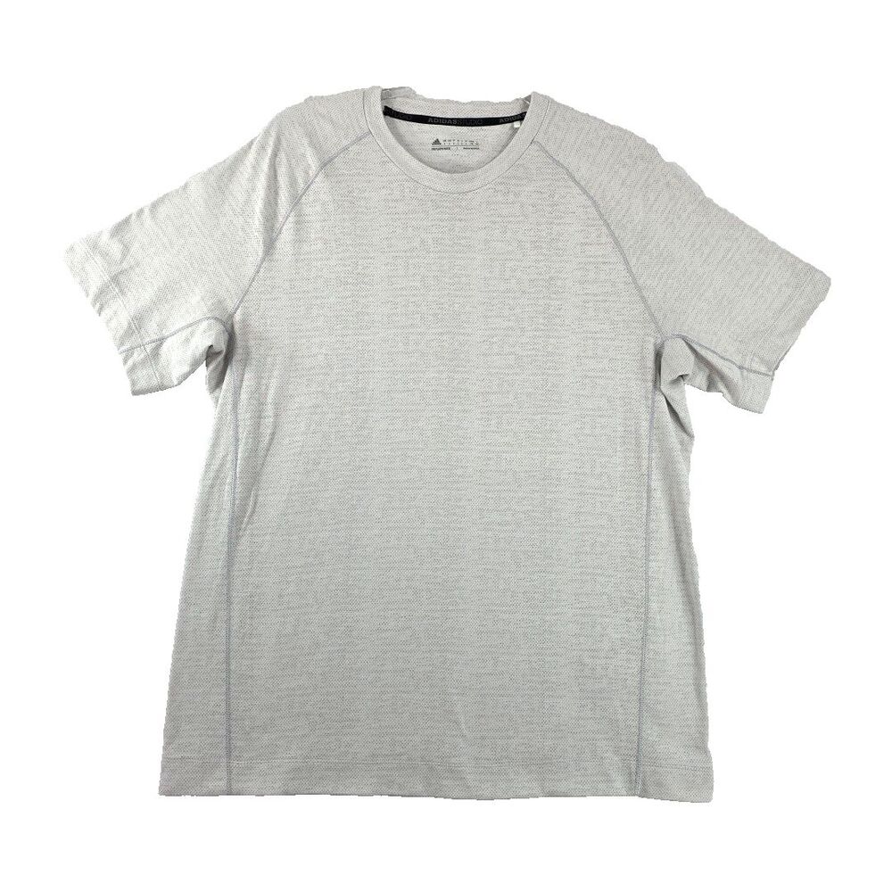 Adidas Studio AEROREADY Shirt Men's Large Crew Neck Short Sleeve Stretch  Gray